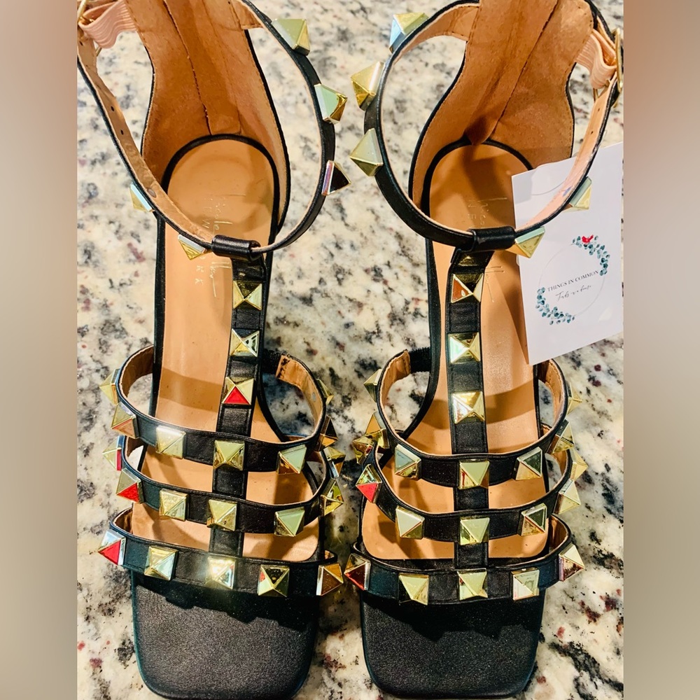 Nicole Miller studded square toe heels